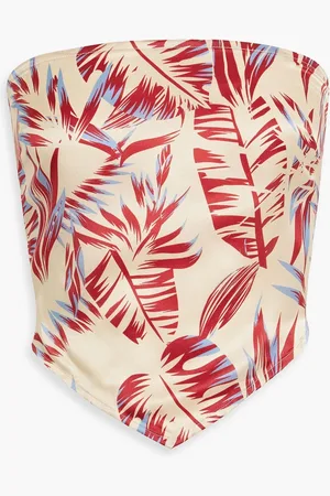 ONIA Strapless shirred silk-satin top - Brown - US 4
