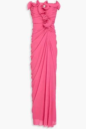 Badgley Mischka Strapless ruffled chiffon gown - - US 8