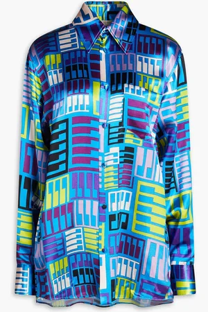 Puccini Printed satin shirt - Blue - IT 38