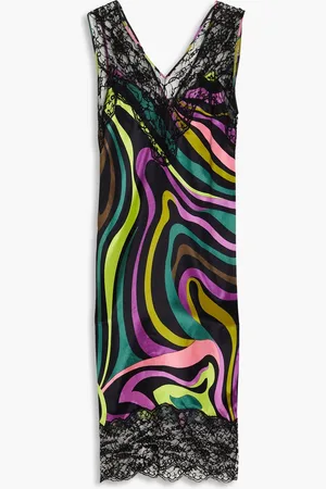 Puccini Lace-trimmed printed satin midi dress - - XS