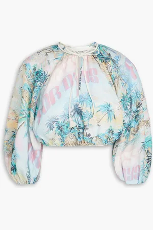 ZIMMERMANN Cropped printed linen top - Blue - 1