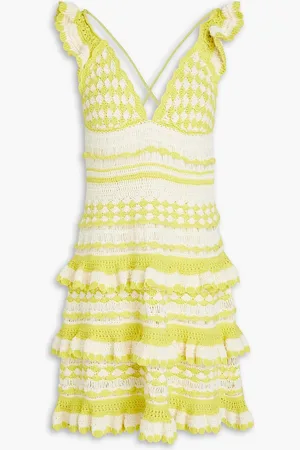 ZIMMERMANN Ruffled crochet-knit cotton mini dress - Yellow - 0