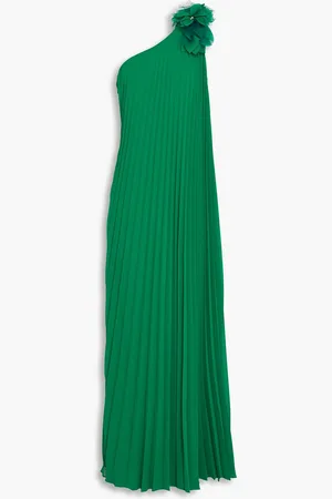 Badgley Mischka One-shoulder pleated georgette gown - - US 2