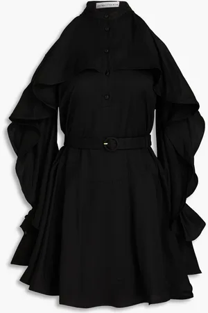 PALMER / HARDING Cold-shoulder ruffled satin-twill mini dress - - UK 10