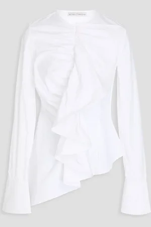 PALMER / HARDING Ruffled cotton-poplin top - - UK 6