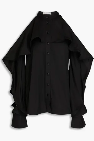 PALMER / HARDING Cold-shoulder ruffled twill top - - UK 10