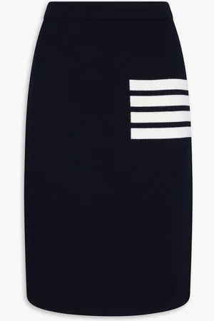 Thom Browne Striped waffle-knit wool-blend pencil skirt - Blue - IT 44