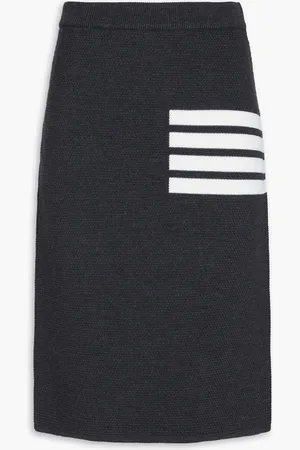 Thom Browne Striped waffle-knit wool-blend pencil skirt - Gray - IT 46