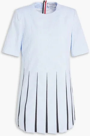 Thom Browne Pleated striped cotton and wool-twill mini dress - Blue - IT 38