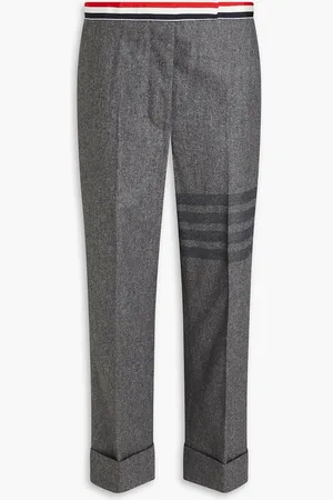 Thom Browne Cropped striped wool and cashmere-blend flannel straight-leg pants - Gray - IT 46