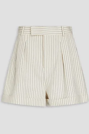 Frame Pinstriped cotton and linen-blend twill shorts - White - US 12