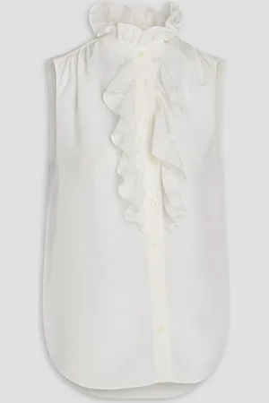Frame Ruffled silk crepe de chine top - White - S