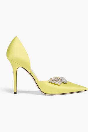 Jimmy Choo Crystal-embellished sateen pumps - Yellow - EU 37