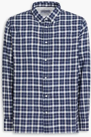 OFFICINE GENERALE Checked cotton and linen-blend shirt - Blue - S