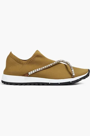 Jimmy Choo Crystal-embellished stretch-knit sneakers - Brown - EU 40.5