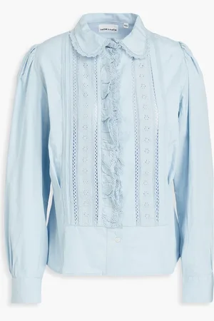 Antik Batik Diane ruffled broderie anglaise-trimmed cotton-poplin blouse - Blue - FR 42