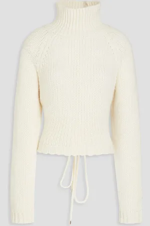 Maje Lace-up knitted turtleneck sweater - White - 3