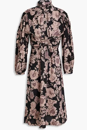 Antik Batik Leonie lace-up floral-print woven dress - Neutral - FR 40