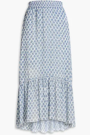 Maje Printed crepe midi skirt - Blue - FR 38