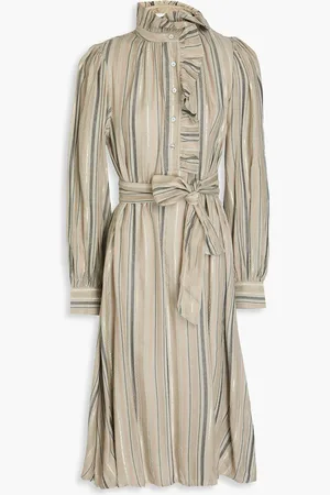 Antik Batik Edward ruffled striped twill midi shirt dress - Green - FR 36