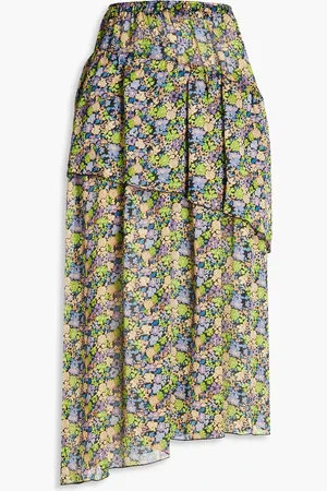 Maje Tiered floral-print crepe de chine midi skirt - - FR 36
