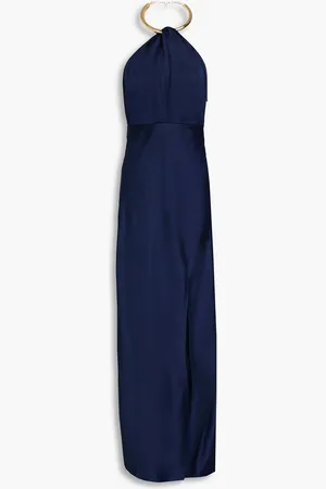 Nicholas Embellished satin halterneck maxi dress - Blue - US 6