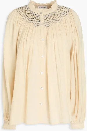 Antik Batik Daya smocked cotton-gauze blouse - Neutral - FR 40