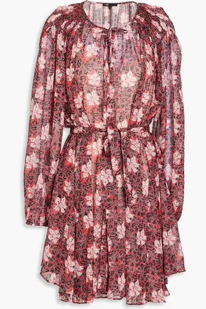 Maje Pleated metallic floral-print chiffon mini dress - - FR 34