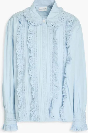 Antik Batik Diane ruffled broderie anglaise-trimmed cotton-poplin blouse - Blue - FR 38