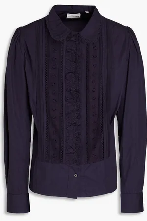 Antik Batik Diane ruffled broderie anglaise-trimmed cotton-poplin blouse - Blue - FR 38
