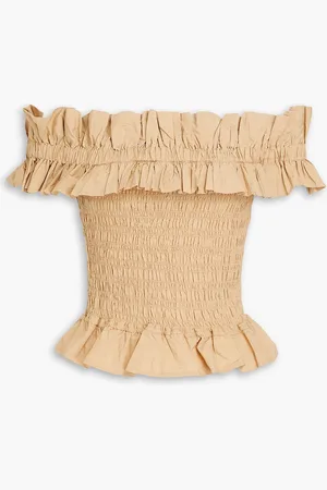 Ganni Off-the-shoulder ruffled cotton top - Neutral - DE 44