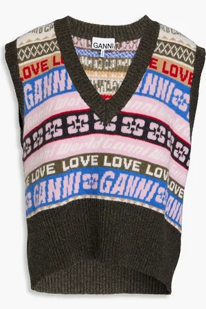 Ganni Intarsia-knit vest - Green - 4XL