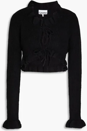 Ganni Cropped ruffled ribbed-knit cardigan - - S