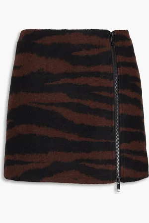 Ganni Tiger-print felt mini skirt - Brown - DE 42
