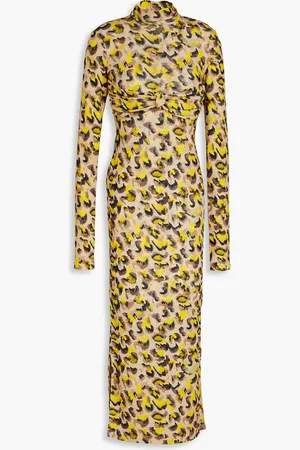 Nanushka Knotted leopard-print jersey turtleneck midi dress - - XS