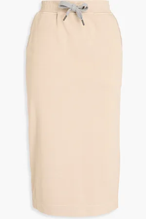 Brunello Cucinelli Bead-embellished French cotton-terry midi skirt - Neutral - S