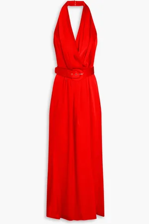 Nicholas Belted wrap-effect satin-crepe halterneck gown - - US 2