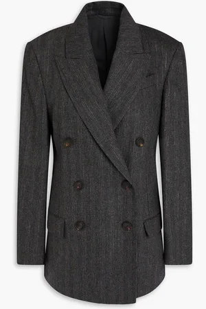 Brunello Cucinelli Double-breasted metallic pinstriped twill blazer - Gray - IT 42