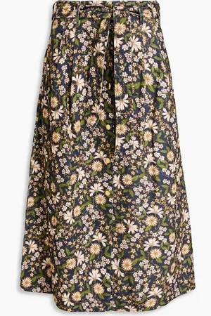 Cara Cara Oslo pleated floral-print cotton-corduroy midi skirt - Blue - S