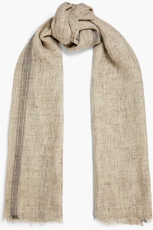 Brunello Cucinelli Frayed metallic linen-blend gauze scarf - Neutral - OneSize