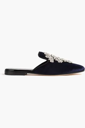 Giuseppe Zanotti Letizia crystal-embellished velvet slippers - Blue - EU 36