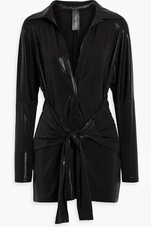 Norma Kamali Tyy Belted coated stretch-jersey mini dress - - FR 34