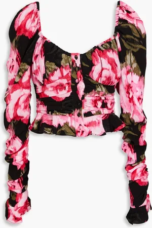 ROTATE Cropped ruffled floral-jacquard blouse - - DE 32