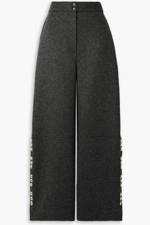 Khaite Krisla embellished wool-blend wide-leg pants - Gray - US 0