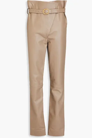 Victoria Beckham Belted leather slim-leg pants - Neutral - UK 6