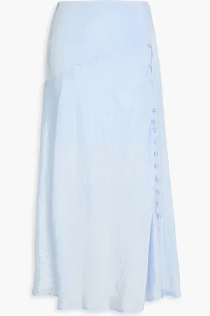 REJINA PYO Ria button-embellished satin midi skirt - Blue - UK 6