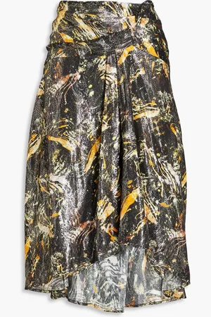 IRO Pleated metallic printed lamé midi skirt - - FR 36