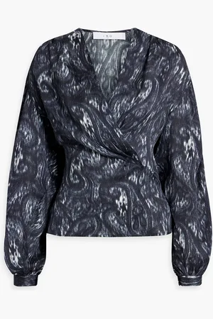 IRO Zarfi wrap-effect printed plissé-silk blouse - Gray - FR 40