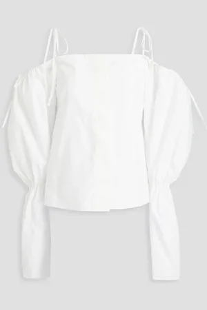 REJINA PYO Bay cold-shoulder cotton-poplin top - White - UK 10