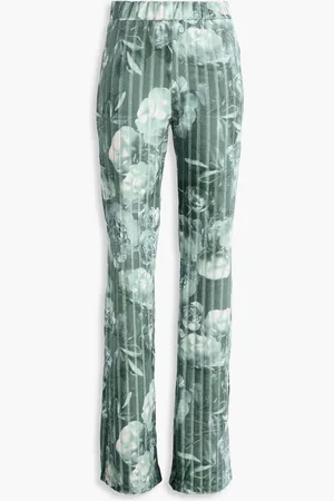 STINE GOYA Andy metallic floral-print corduroy flared pants - Green - XXS